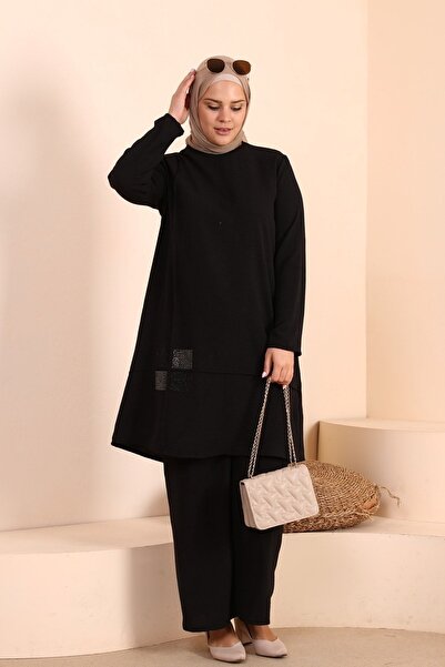 Ferace Women's Hijab Suit Large Size 2 Piece Set Hijab Combination Black