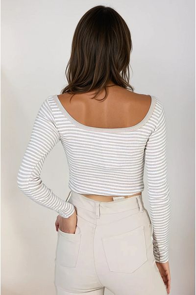 MAYELN Trend Striped Camisole Square Neck Crop Blouse