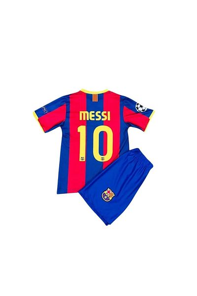 yenteks Barceleno. 2011 Retro Lionel Messi Claret Red Kids Jersey Set of 4