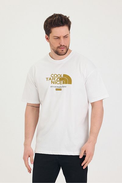 Tarz Cool Λευκό μπλουζάκι με λαιμόκοψη Cool Style Nice printed Oversize Loose Unisex T-shirt