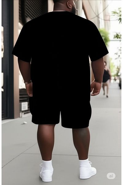 NO 601 Men's Black T-Shirt Black Shorts Milano Large Size Battal Size Team