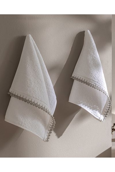 Madame Coco Camille Crochet 2-Piece 100% Cotton Hand Towels - White/Gray