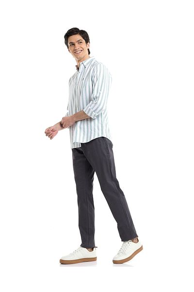 R&B Solid Slim Fit Trousers with Button Closure