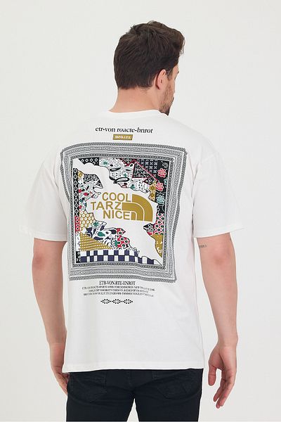 Tarz Cool Λευκό μπλουζάκι με λαιμόκοψη Cool Style Nice printed Oversize Loose Unisex T-shirt