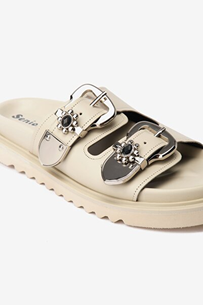 Seniorah Beige Skin Double Thick Banded Stone Women's Slippers