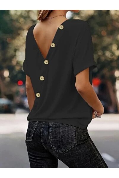 gl00my Bluză de damă din țesătură nisipoasă cu detaliu la spate și cu nasturi