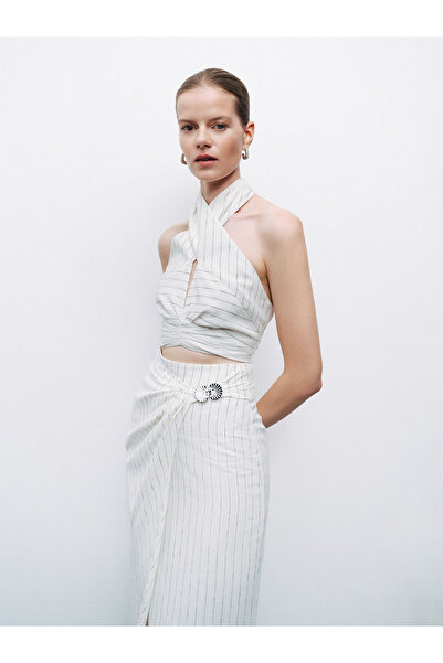 Nocturne Boyundan Bağlamalı Keten Bluz