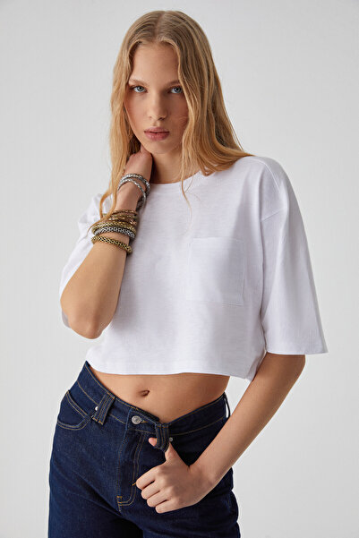 GRIMELANGE Qefkop Women's 100% Cotton Crew Neck Oversize White T-Shirt