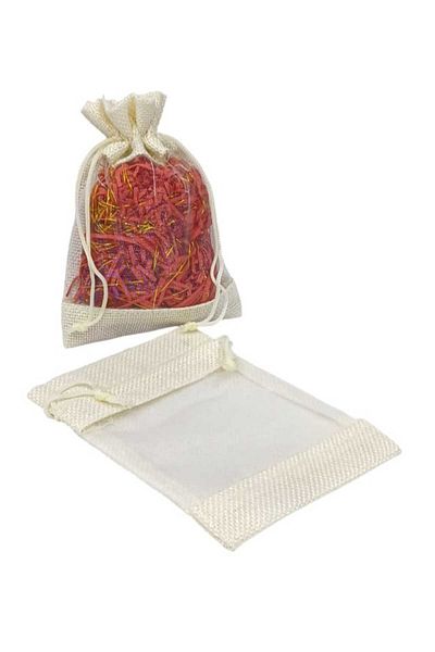 Party and Story Burlap distribution bags with a transparent front(12 pieces)M(18Ã—13CM)