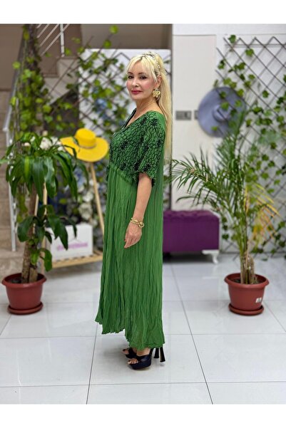 Punta Otantik Vl3027 Chest Embroidered Voile Dress Khaki