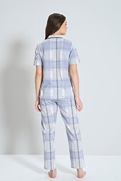Pijadore Жіночий піжамний комплект з коротким рукавом, ґудзиками спереду та коміром з лінією