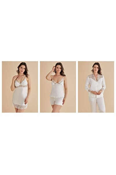 mdm style Satin Nightgown Dressing Gown Pajamas Set Shorts Set 6-Piece Bridal Dowry Set 8670