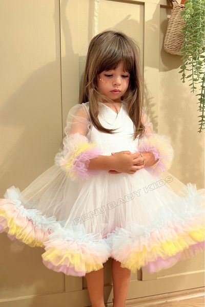 penu baby kids Λευκό αποκριάτικο μακρυμάνικο βρεφικό φόρεμα - Alice