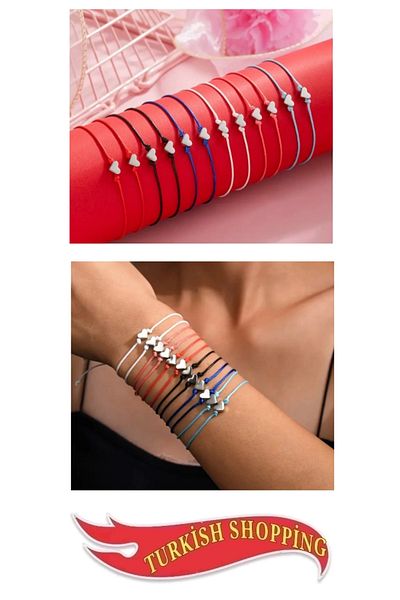 shop 12 Piece Color Braided Heart Multiple Bracelet Set