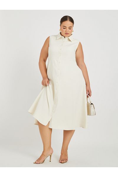 Styli Plus Size Sleeveless Shirt Midi Dress
