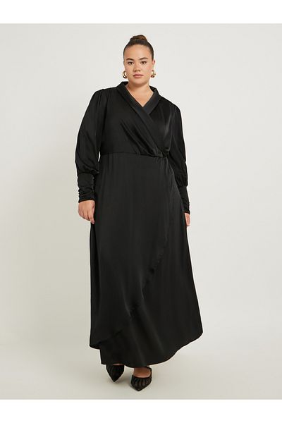 Styli Plus Size V-Neck Long Sleeves Wrap Maxi Dress