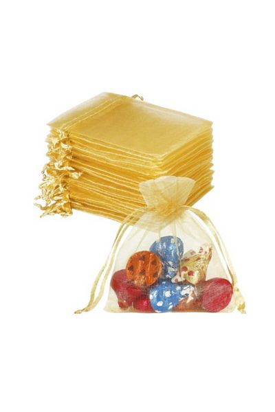 Party and Story Chiffon bag made of organza fabric, 12 pieces, gold balloon