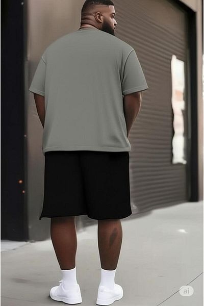 NO 601 Men's Gray T-Shirt Black Shorts Milano Large Size Battal Size Team
