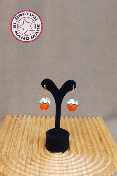Uretti - Hatice 4962 3658 Handmade Orange Pot Botanical Polymer Clay Earrings