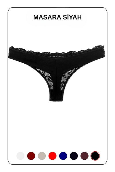 MİSTİRİK Masara Model Lace Soft Fabric String Thong Black Color