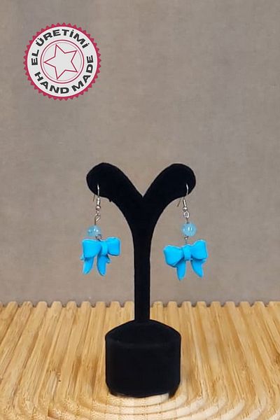 Uretti - Hatice 4962 7545 Handmade Blue Agate Stone Polymer Clay Bow Earrings