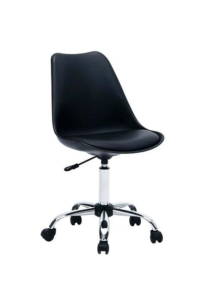 Taimi Plastic Home Office Chair, Rolling Chair With Wheels, Height Adjustable Armless Rolling Chair Black