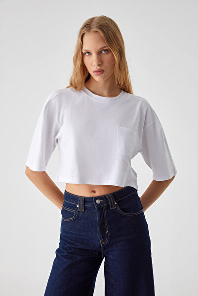 GRIMELANGE Qefkop Women's 100% Cotton Crew Neck Oversize White T-Shirt