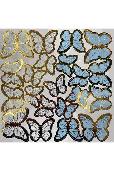 TATLI GÜNLER Blue Gold Foil Butterfly Cake Decoration Ornament 63 Pieces