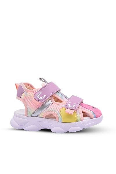 kids A more Jena Girl's Double Velcro Air Mesh Detailed Pink Color Sports Sandals