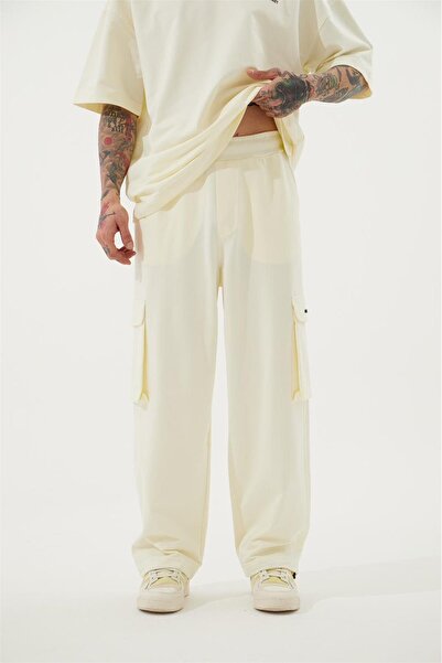 Machinist Ανδρικό φαρδύ κρεμ παντελόνι Cargo Pocket Oversize