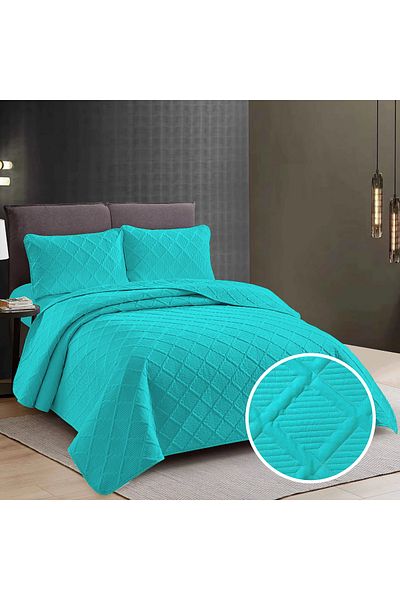 Pucioasa Plain Bedspread + 2 Pillowcases - Turquoise
