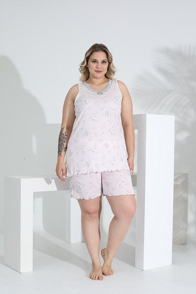 Evia Angelique Bamboo Fabric Sleeveless V-Neck Female Shorts Suit 22058