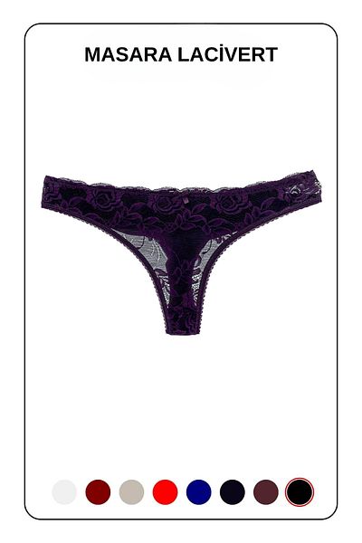 MİSTİRİK Masara Model Lace Soft Fabric String Thong Navy Color
