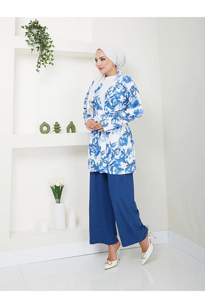 VOLT CLOTHİNG Floral Patterned Women's Kimono Set - Without Closure and Belted