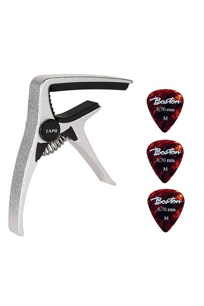 Boston Capoae01, Acoustic Electric Guitar Capo Set, Aluminum, Curved, 3 Frets