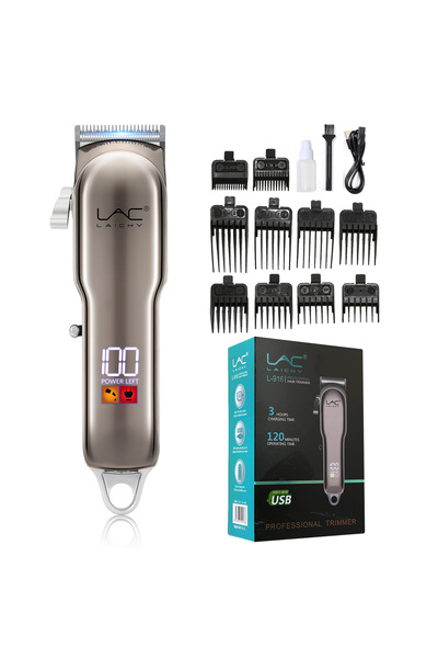 LAC LAICHY ماكينة حلاقة شعر كهربائية احترافية مع ماكينة تشذيب شعر للرجال، شحن USB، شاشة LCD، لون فضي، l-916