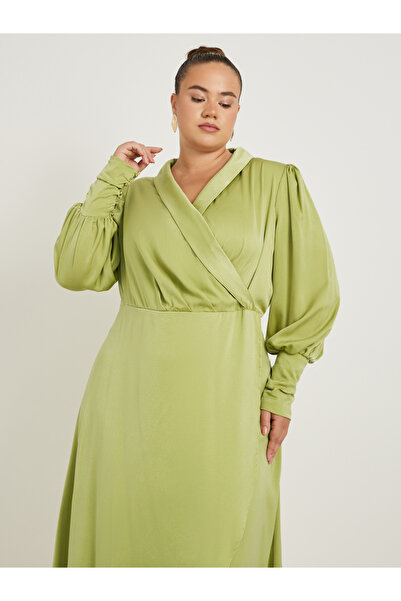 Styli Plus Size V-Neck Long Sleeves Wrap Maxi Dress