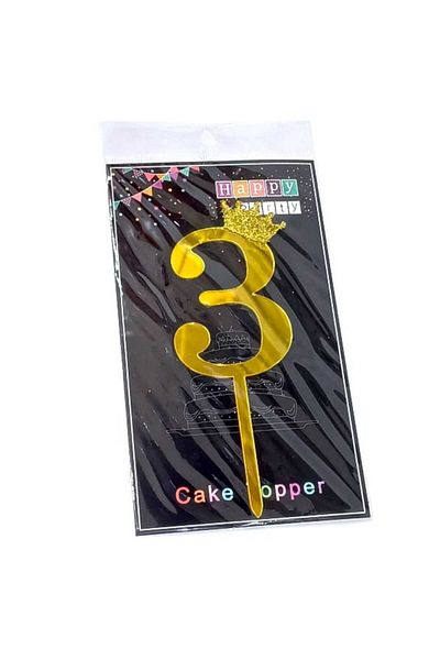 Party and Story Acrylic cake decorations bearing the number 3 Size 6Ã—17CM
