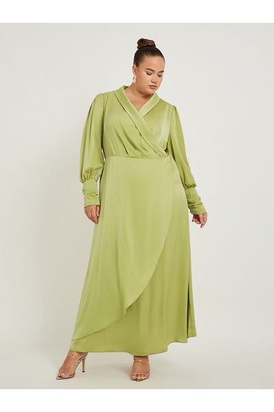 Styli Plus Size V-Neck Long Sleeves Wrap Maxi Dress