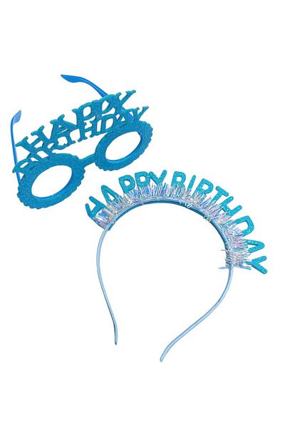 Party and Story Christmas accessories set consisting of a Christmas headband and Christmas glasses in blue, 2 pieces