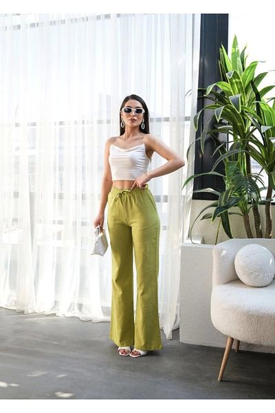 Silerra Linen Trousers with Elastic Waist and Lacing