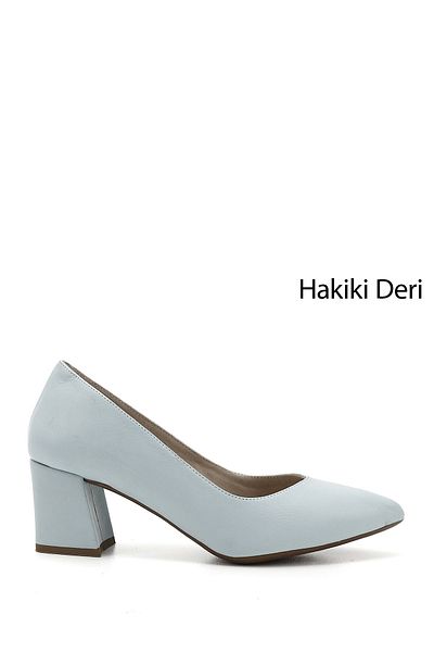GÖNDERİ(R) Baby Blue Gön Pantofi de damă cu toc mediu gros din piele naturală cu vârf ascuțit 24170