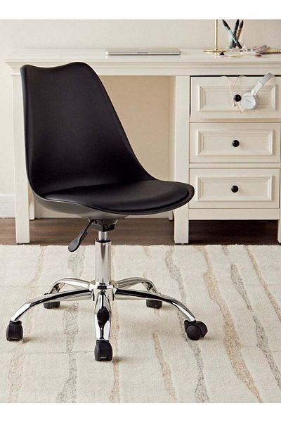 Taimi Plastic Home Office Chair, Rolling Chair With Wheels, Height Adjustable Armless Rolling Chair Black
