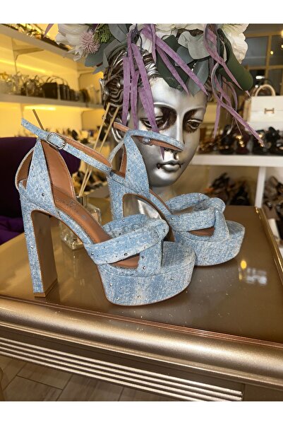 purple shoes Platform yüksek topuklu kot sandalet