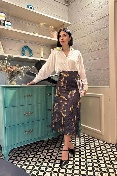 Silerra Black Printed Crochet Skirt