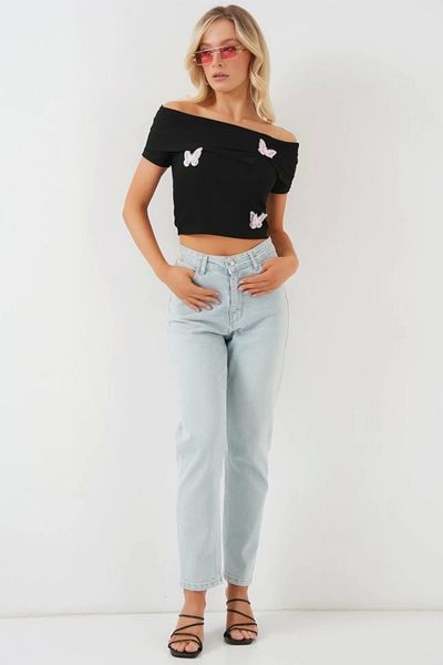 Silerra Madonna Collar Butterfly Detailed Blouse 957 - Black