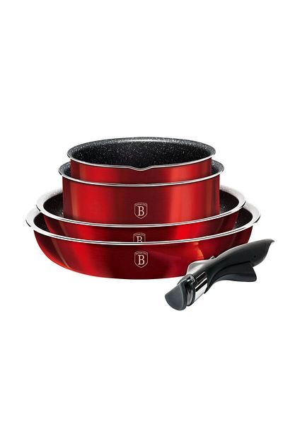 Berlinger Haus 9 Pcs Cookware Set With Removable Handle Burgundy Metallic Line