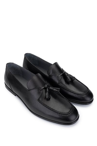 Tamer Tanca Men's Genuine Leather Black Loafer Shoes