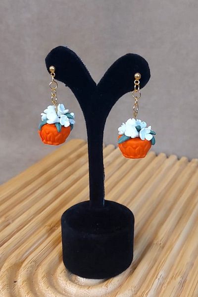Uretti - Hatice 4962 3658 Handmade Orange Pot Botanical Polymer Clay Earrings