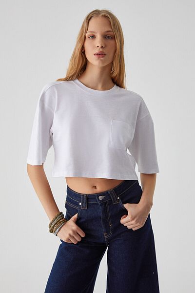GRIMELANGE Qefkop Women's 100% Cotton Crew Neck Oversize White T-Shirt